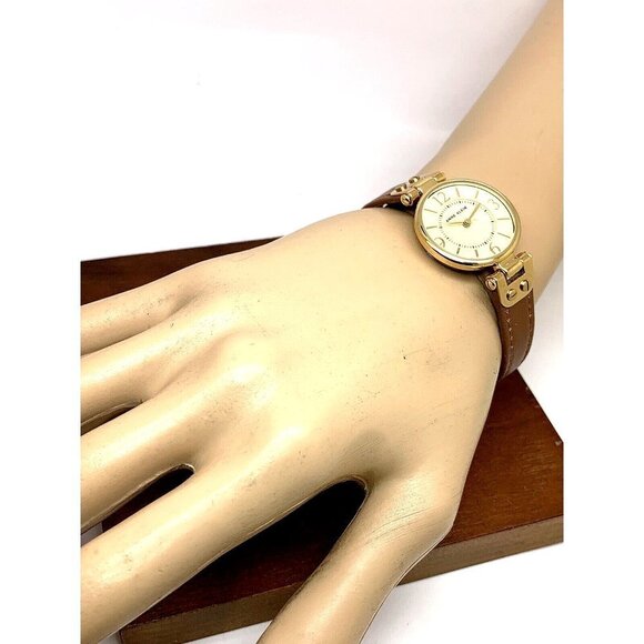Anne Klein Women's Watch 10/9442 Gold Dial Quartz 26mm Brown Leather Band - Picture 5 of 13